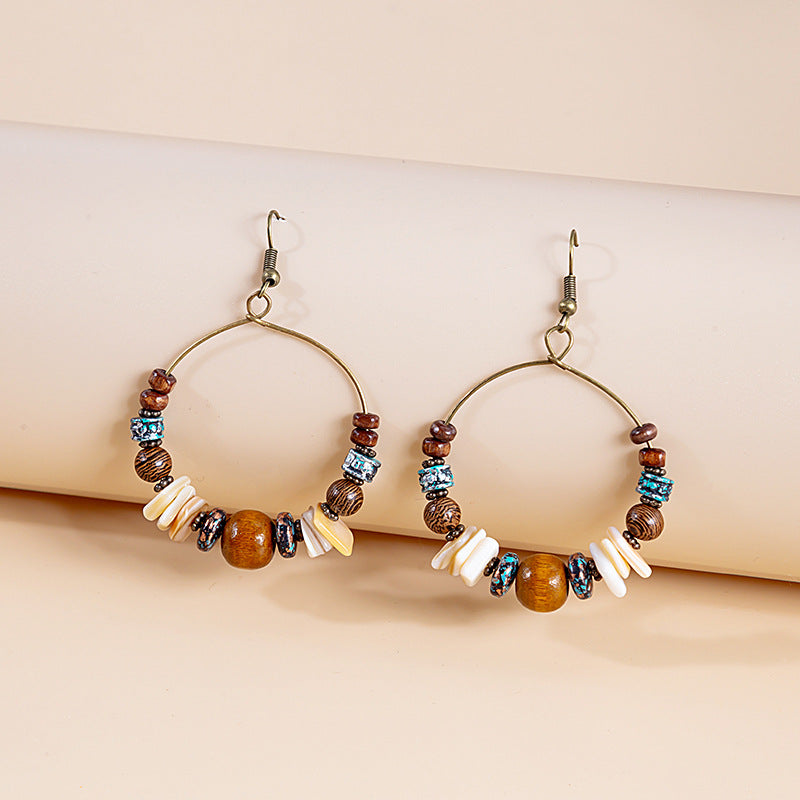 Adiffu European and American Fashion Bohemian Style Handmade Bead Earrings