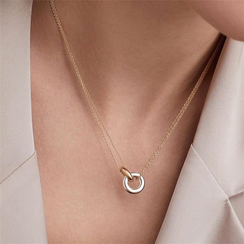 Adiffu Geometric Circular Pendant Necklace