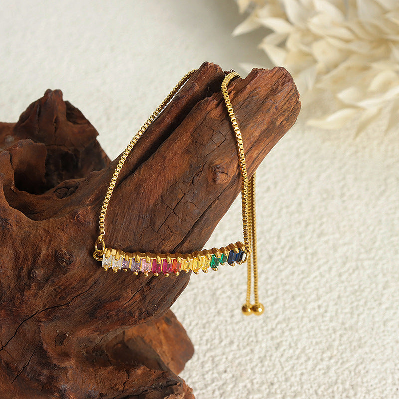 Adiffu Geometric Snake Bone Chain Colorful Zircon Ankle Chain
