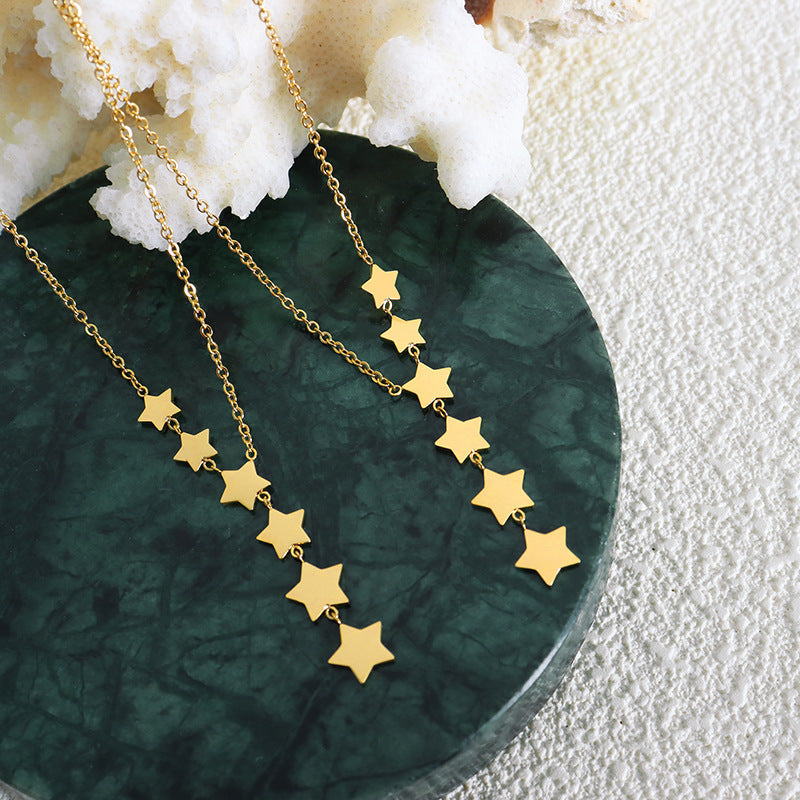 Adiffu French Romantic Small Fresh Natural Star Fringe Pendant Necklace