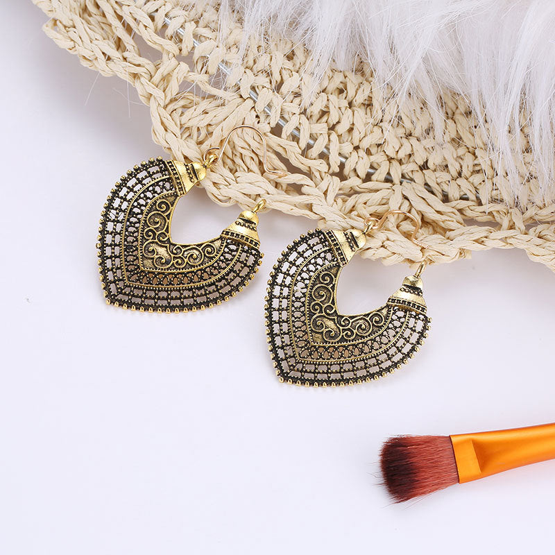 European and American Hollowed-out Bohemian National Style Carved Earrings
