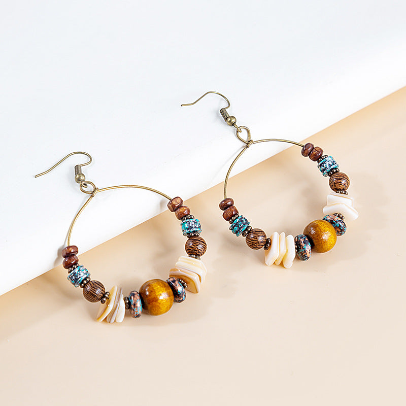 Adiffu European and American Fashion Bohemian Style Handmade Bead Earrings