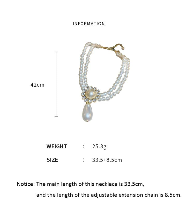 Adiffu Water Drop Artificial Pearl Double Layer Necklace With Diomand For Bride