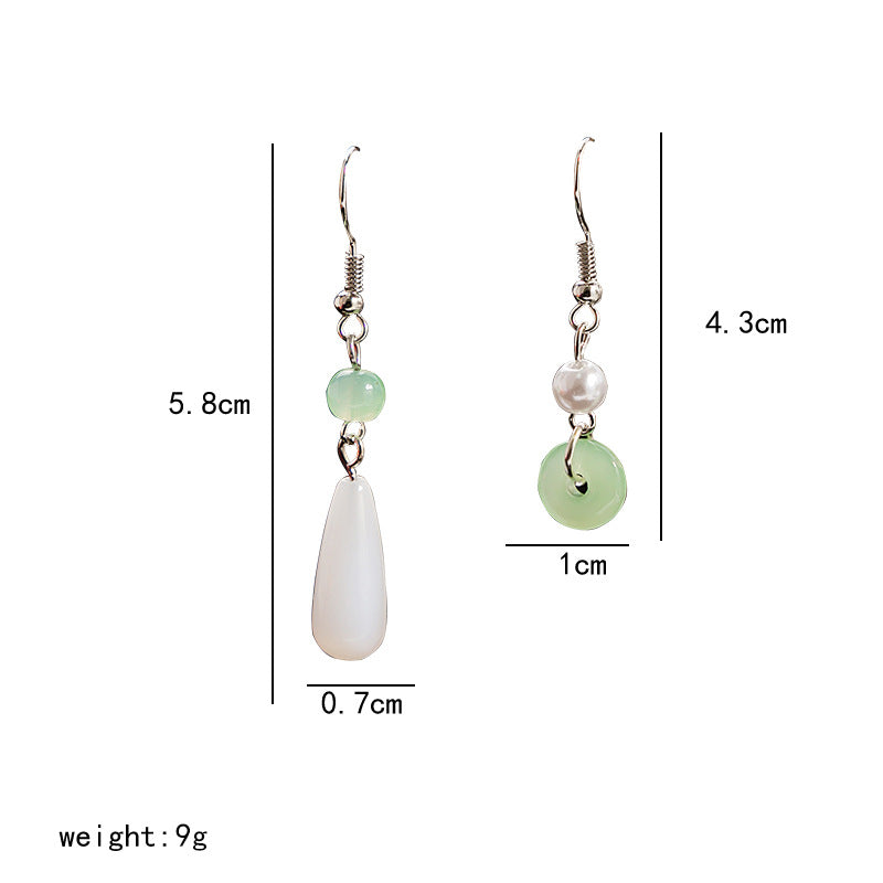 Adiffu Vintage Chinese Pearl Jade Earrings