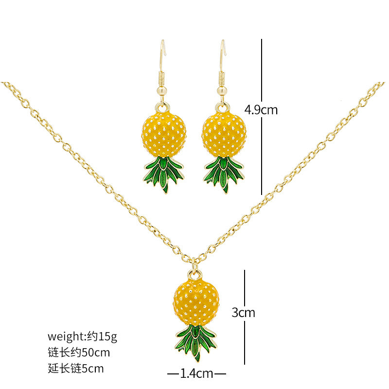 Adiffu Fresh Fruit Pineapple Earrings Necklace Set