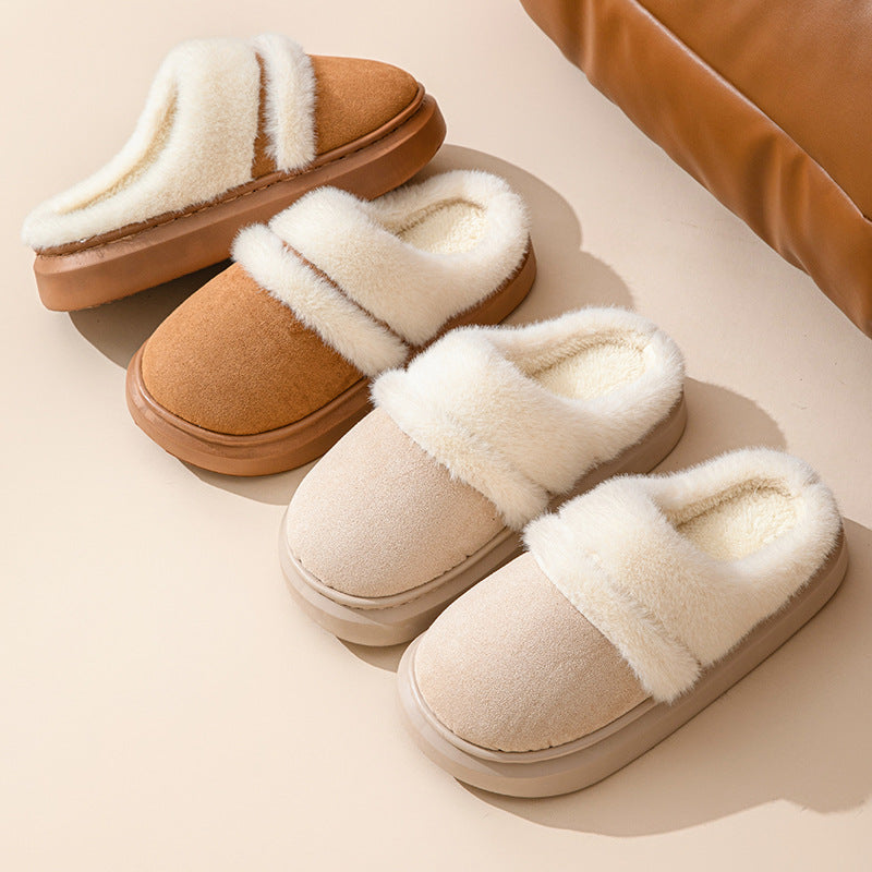 Adiffu Winter Indoor Home Warm Plush Thick Soled Cotton Slippers For Women