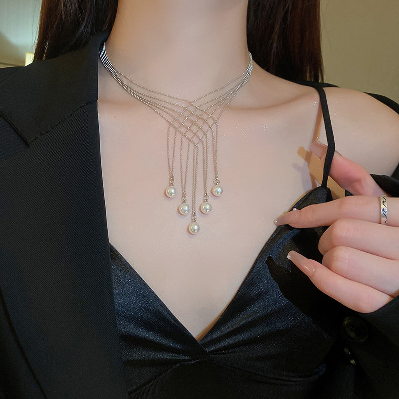Trendy Prismatic Artificial Pearl Fringe Multilayer Necklace