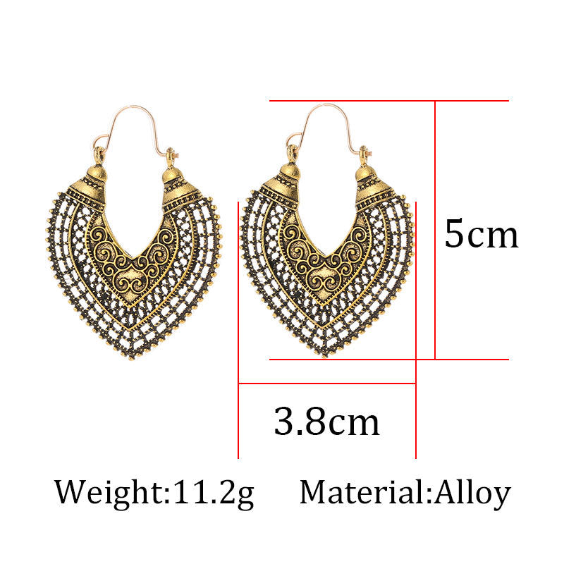 European and American Hollowed-out Bohemian National Style Carved Earrings