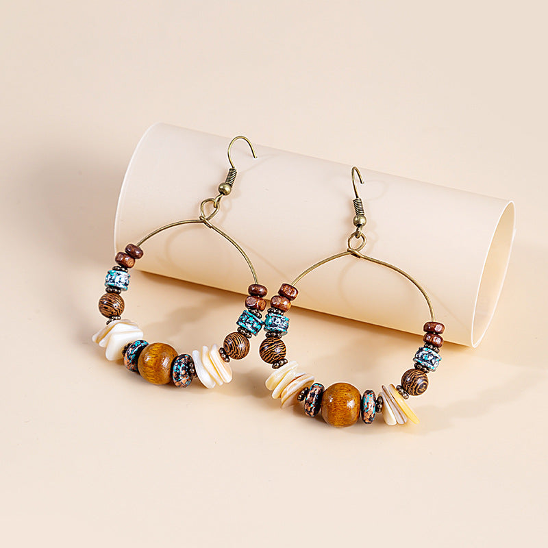 Adiffu European and American Fashion Bohemian Style Handmade Bead Earrings