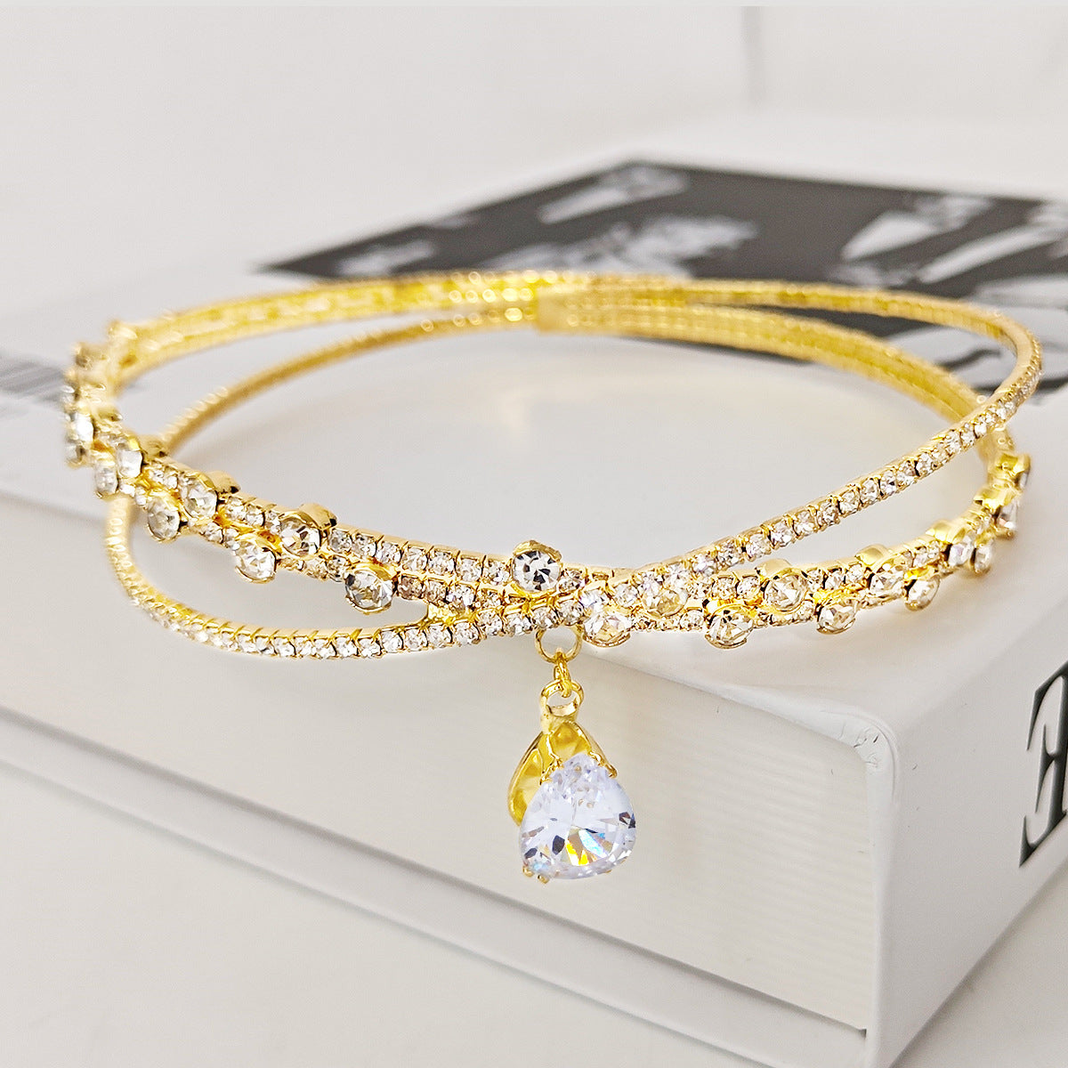 Adiffu Double String Rhinestone Choker