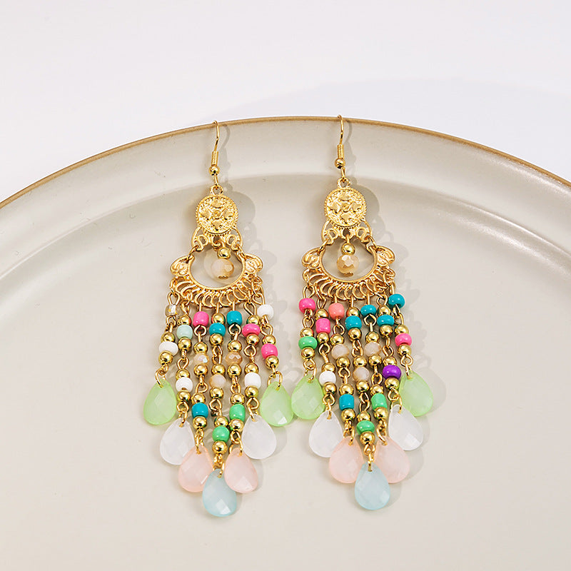 Adiffu European and American Bohemian Rice Bead Earrings