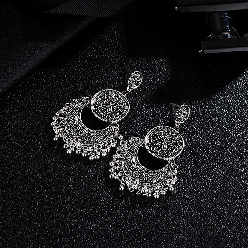 Adiffu Vintage Hollow Crescent Tassel Earrings