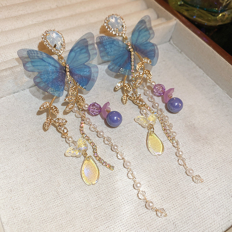 Nature-inspired Butterfly Tassel Earrings