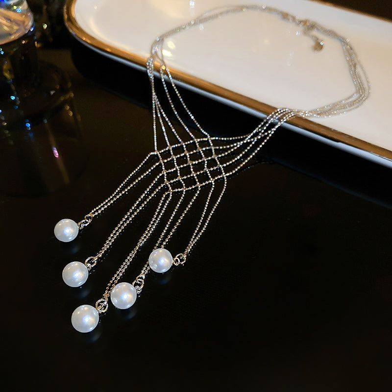 Trendy Prismatic Artificial Pearl Fringe Multilayer Necklace