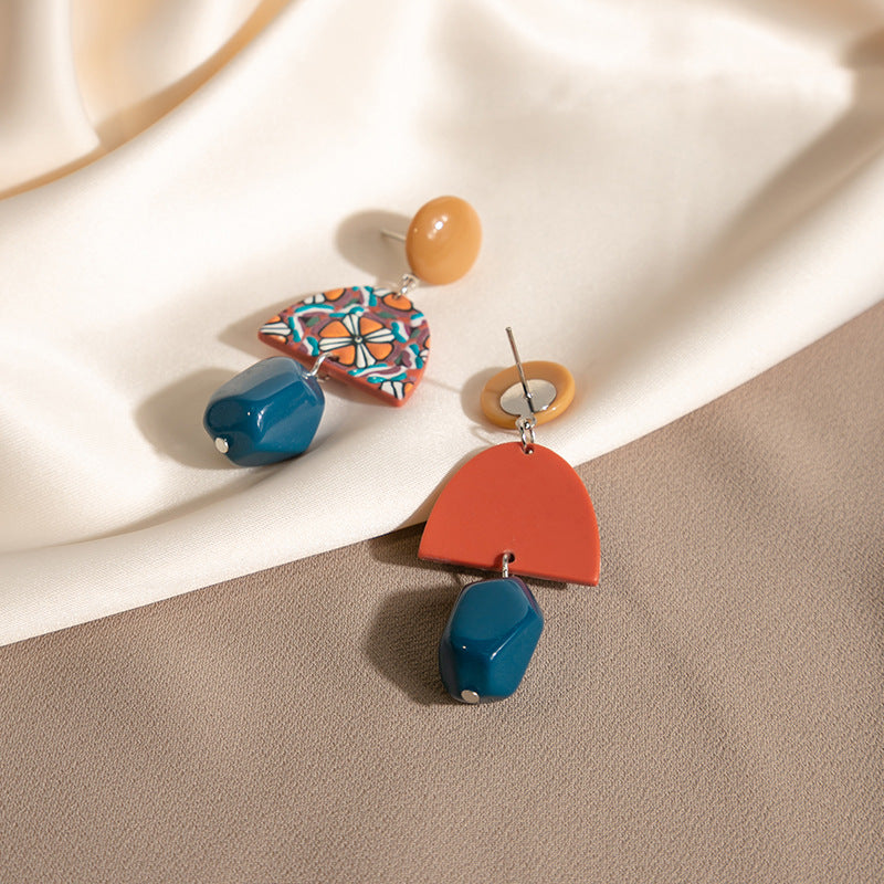 Adiffu Retro Irregular Geometric Long Earrings