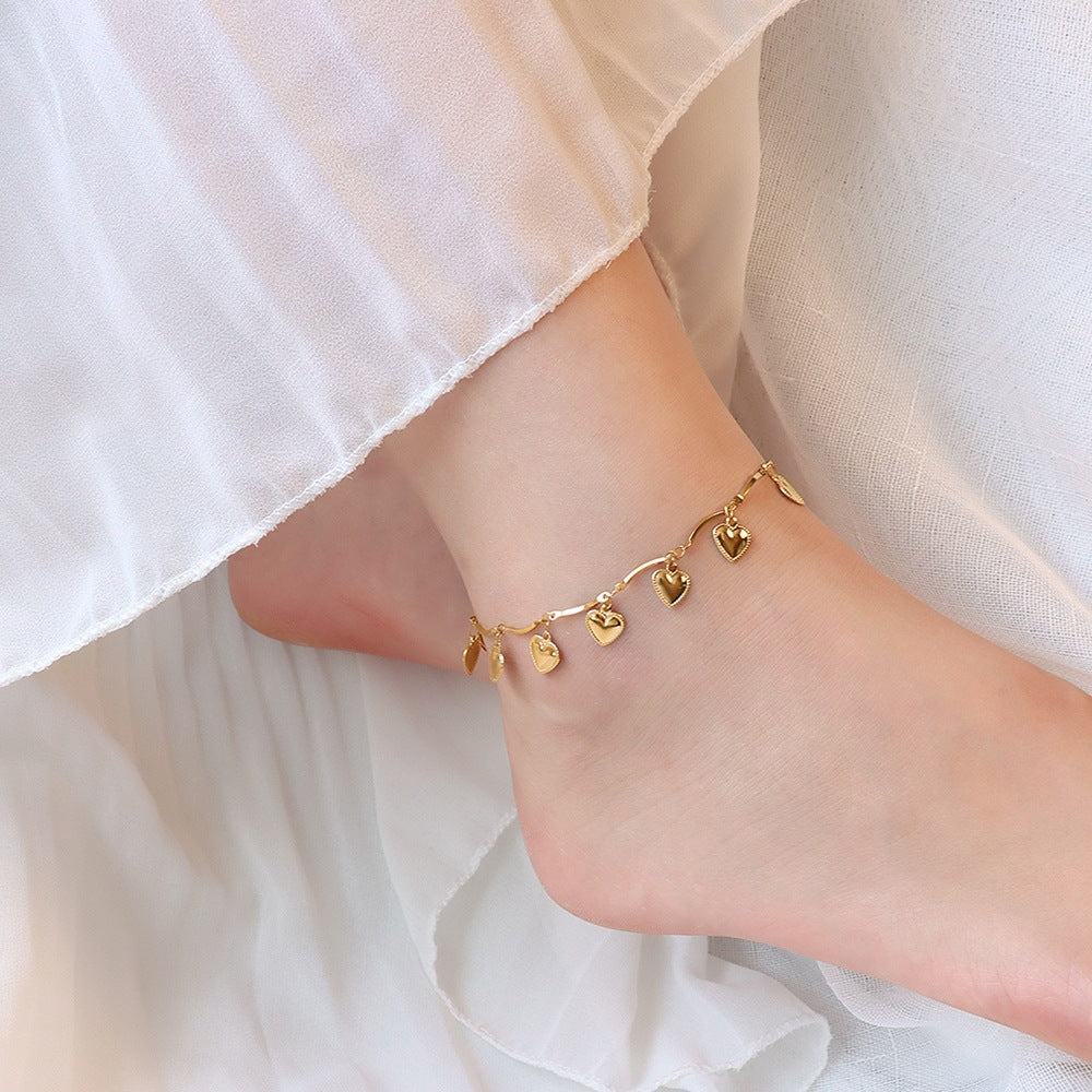Adiffu French Style Heart Fringe Anklet