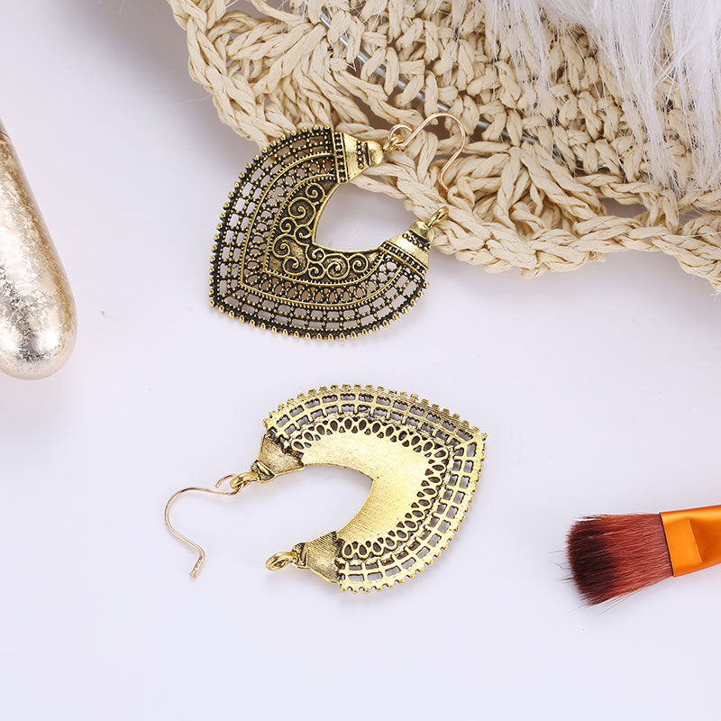 European and American Hollowed-out Bohemian National Style Carved Earrings