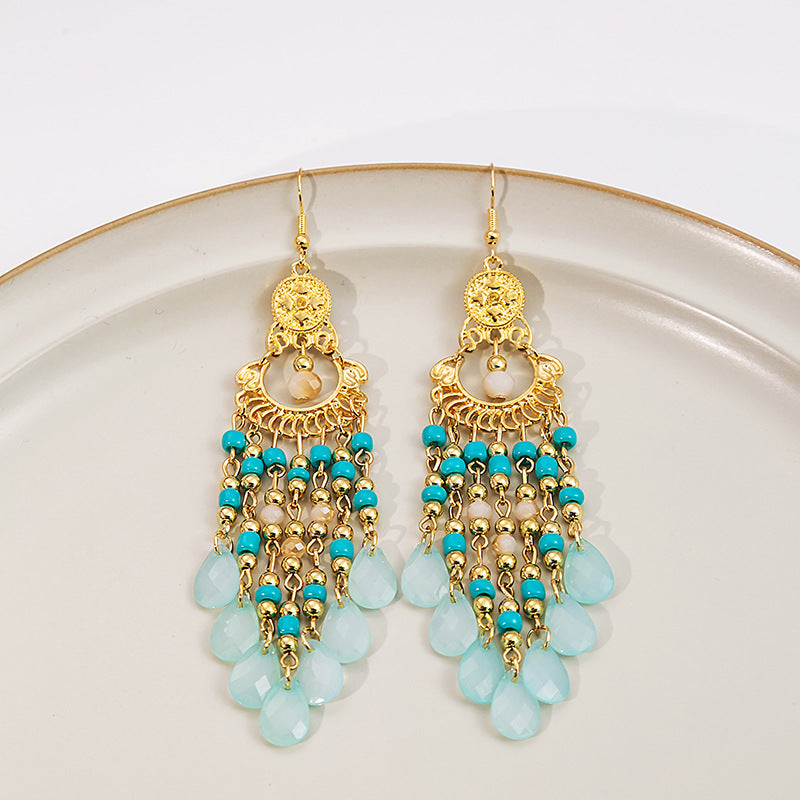 Adiffu European and American Bohemian Rice Bead Earrings