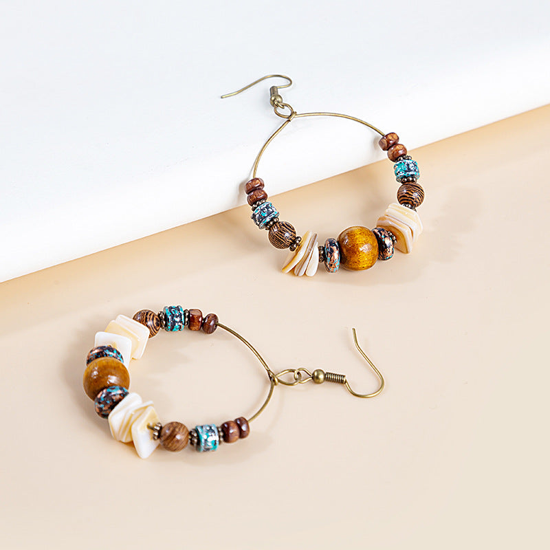 Adiffu European and American Fashion Bohemian Style Handmade Bead Earrings