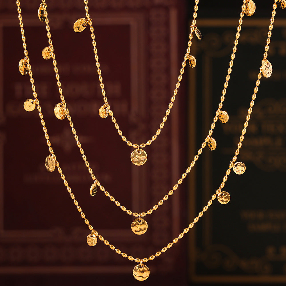 Geometric circle piece fringe pendant necklace