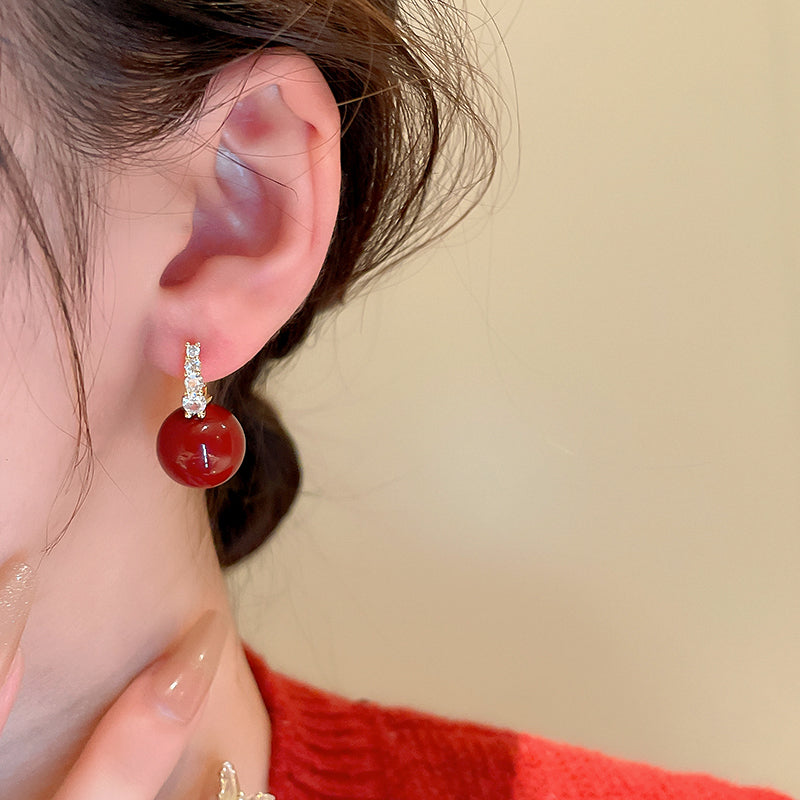 Adiffu Red Pearl Earrings For Women