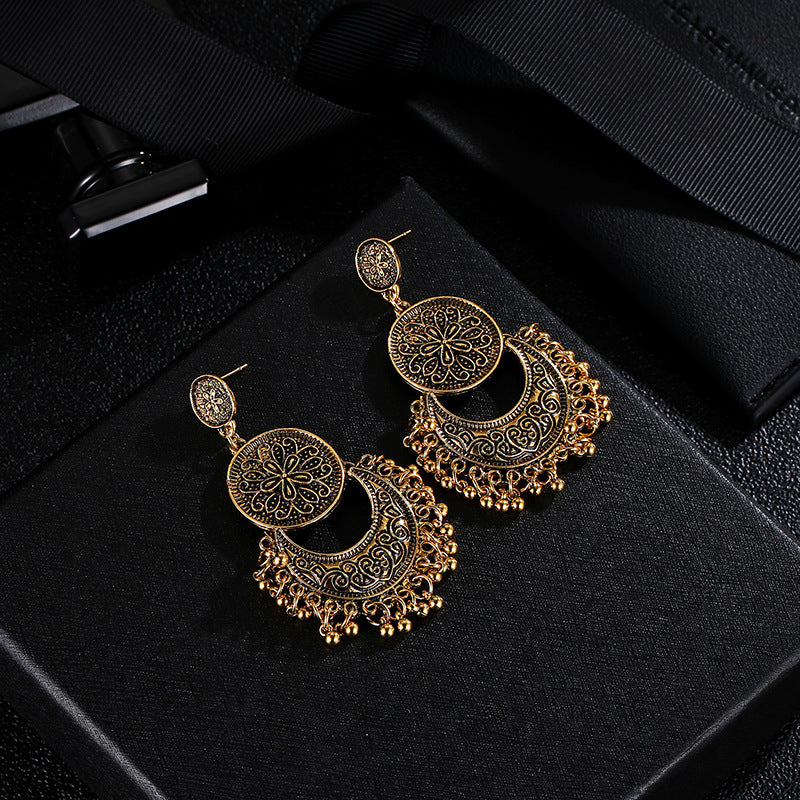 Adiffu Vintage Hollow Crescent Tassel Earrings