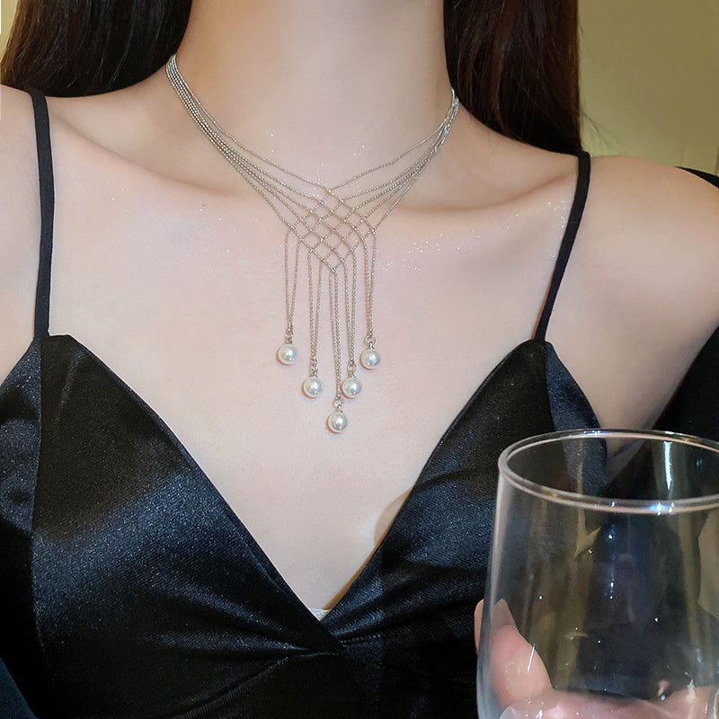 Trendy Prismatic Artificial Pearl Fringe Multilayer Necklace
