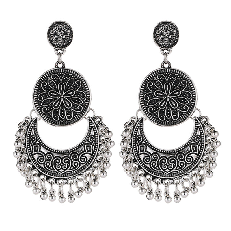 Adiffu Vintage Hollow Crescent Tassel Earrings