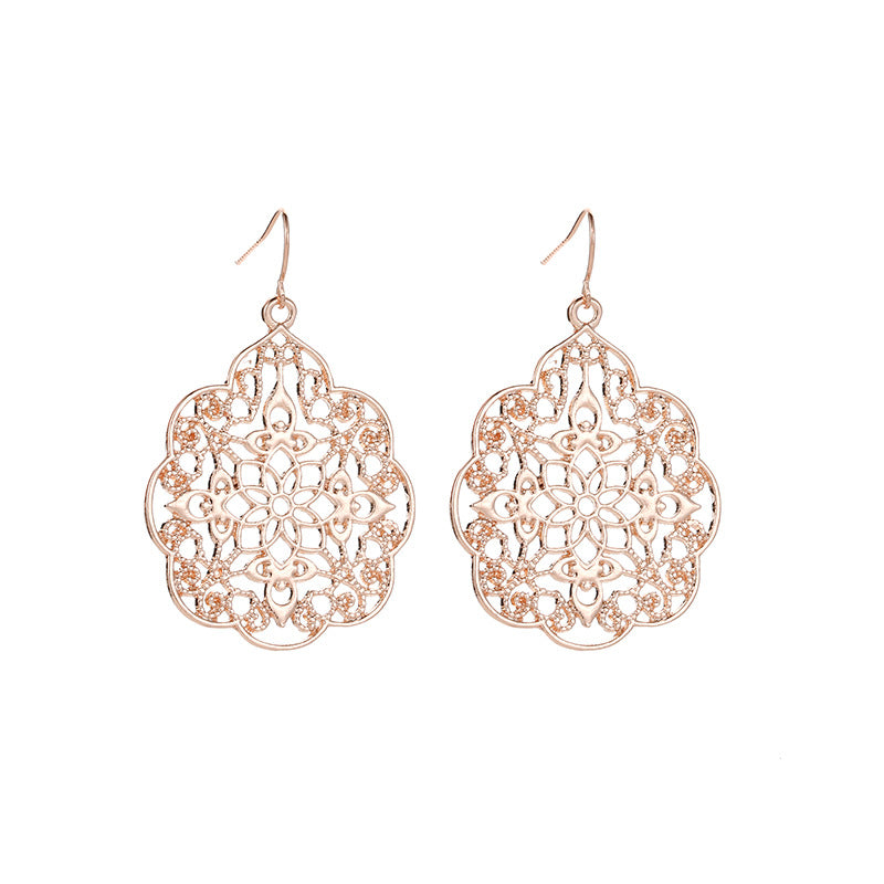 Adiffu Fashionable Palace Plaid Hollow Earrings