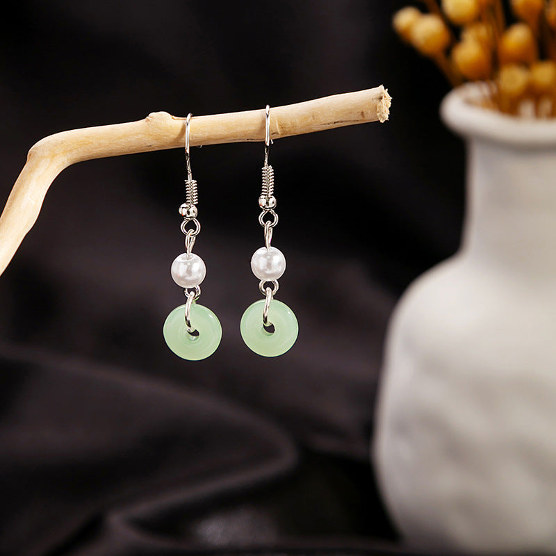Adiffu Vintage Chinese Pearl Jade Earrings