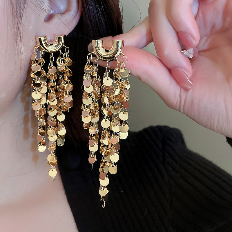 Personalized U-shaped Sequined Tassel Earrings