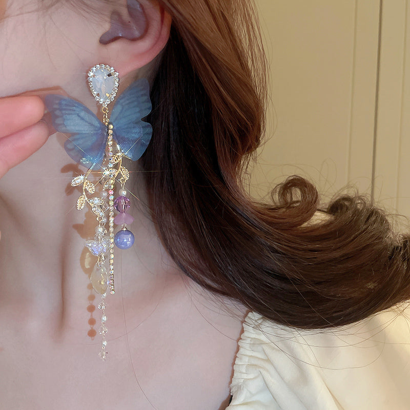 Nature-inspired Butterfly Tassel Earrings
