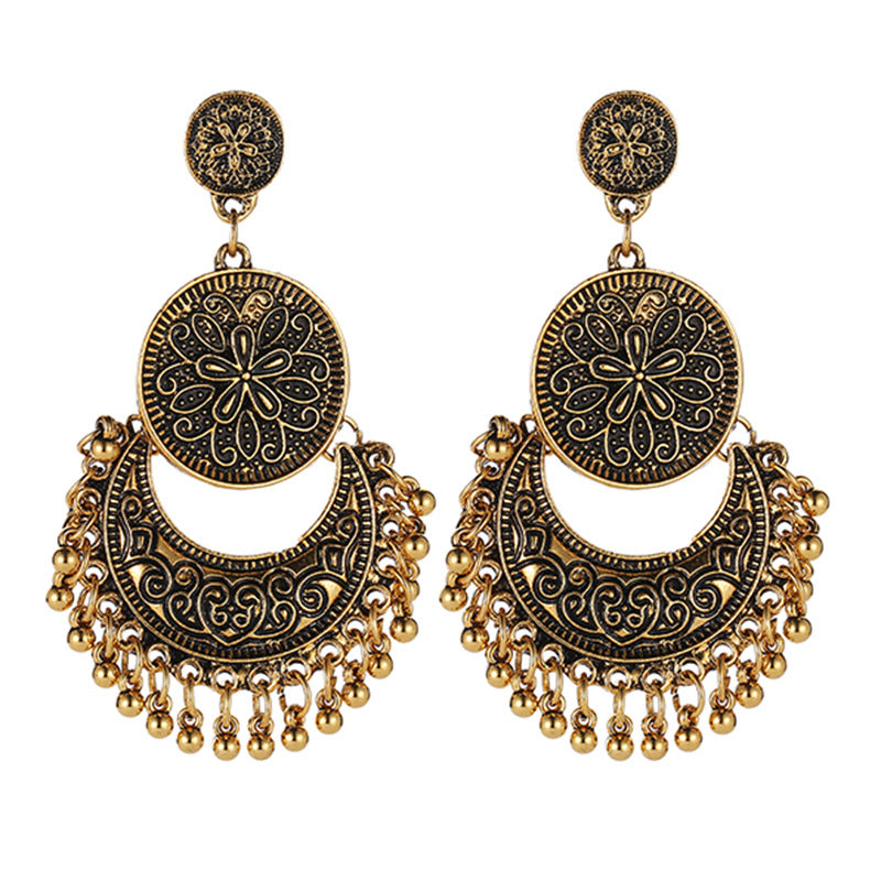 Adiffu Vintage Hollow Crescent Tassel Earrings