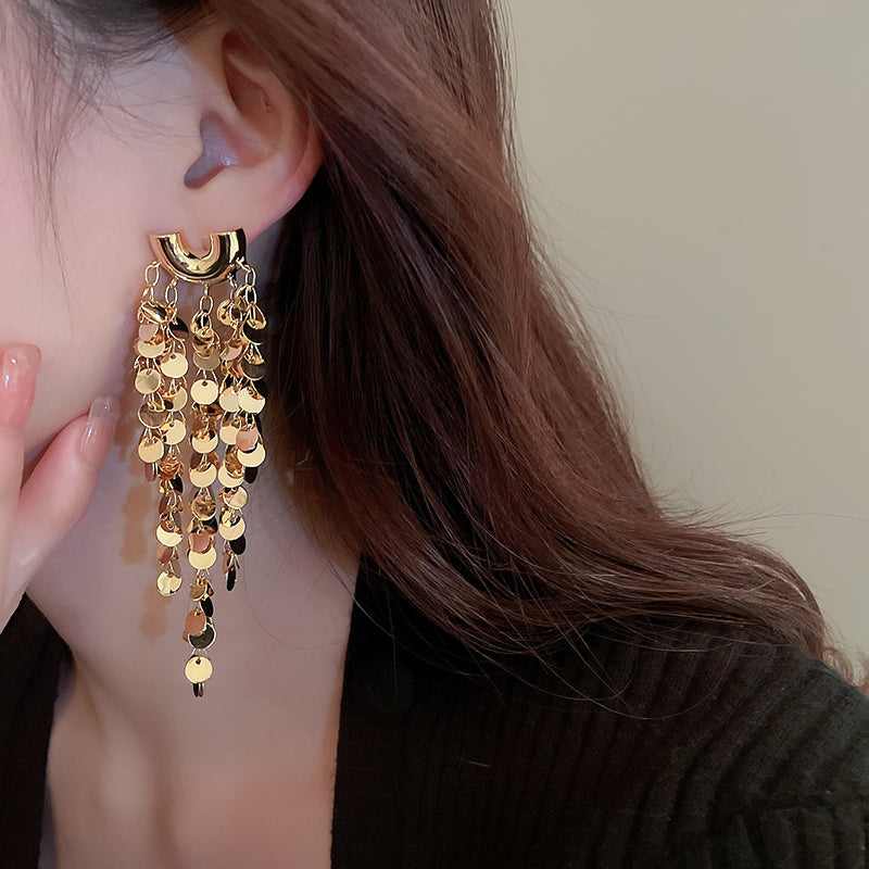 Personalized U-shaped Sequined Tassel Earrings