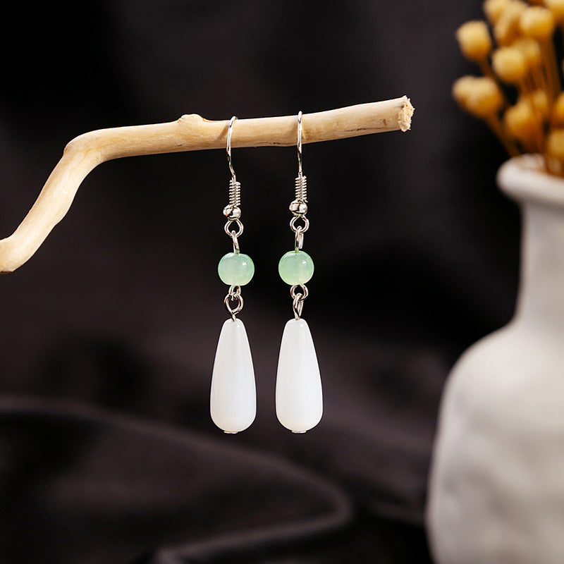 Adiffu Vintage Chinese Pearl Jade Earrings