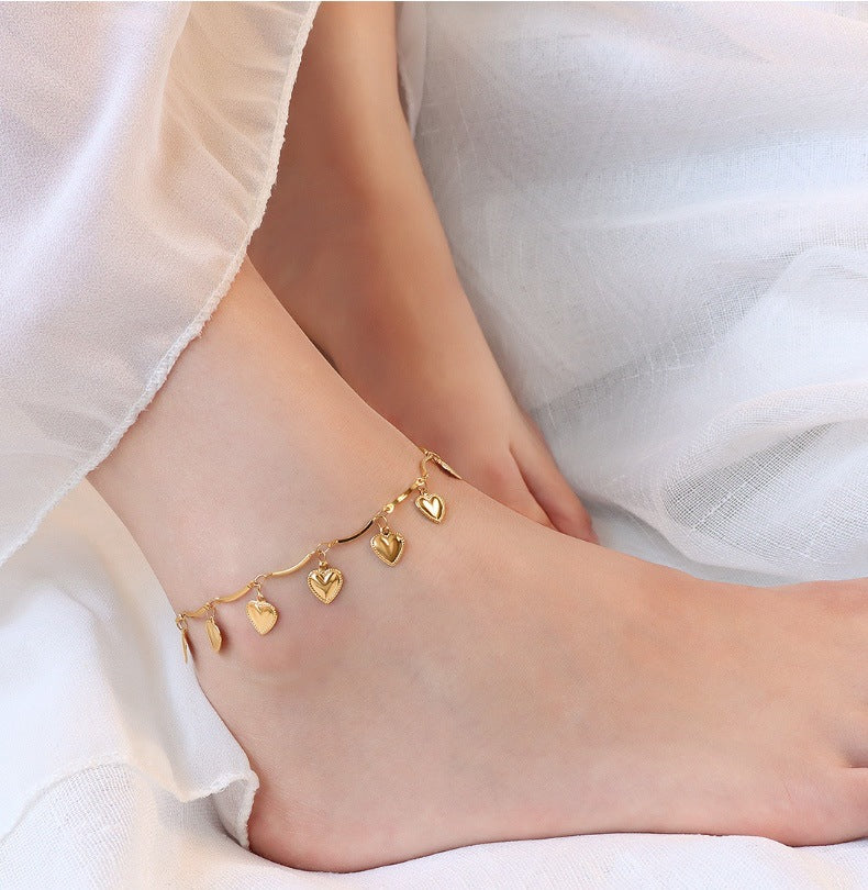 Adiffu French Style Heart Fringe Anklet