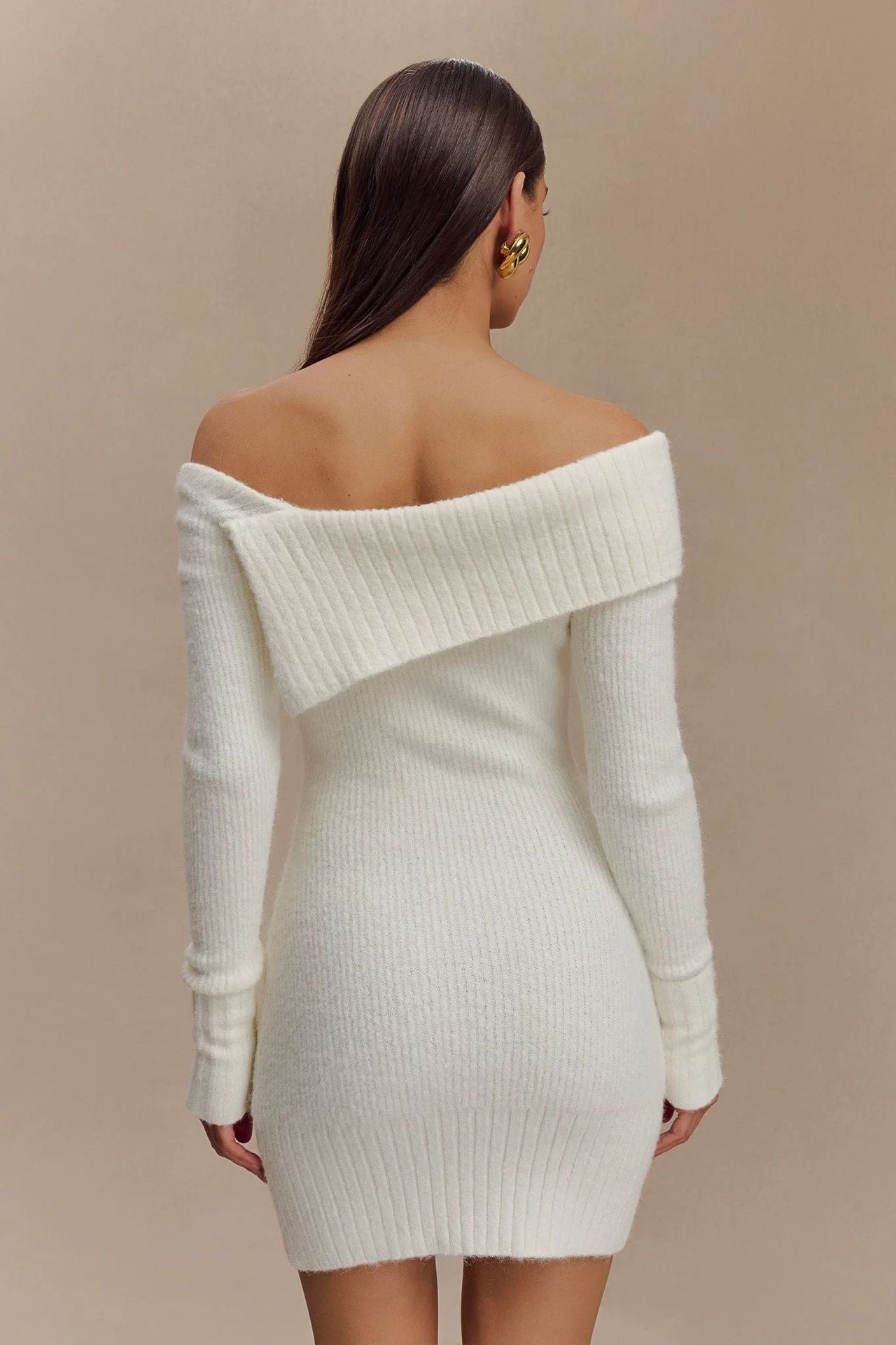 Adiffu Sexy Off-the-shoulder Long-sleeved Knit Dress