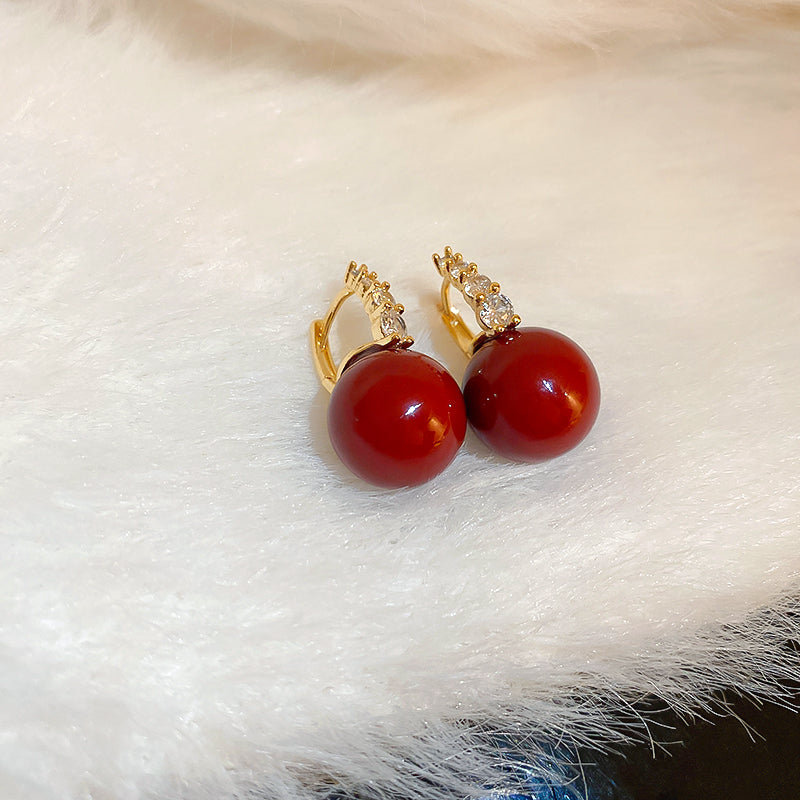 Adiffu Red Pearl Earrings For Women