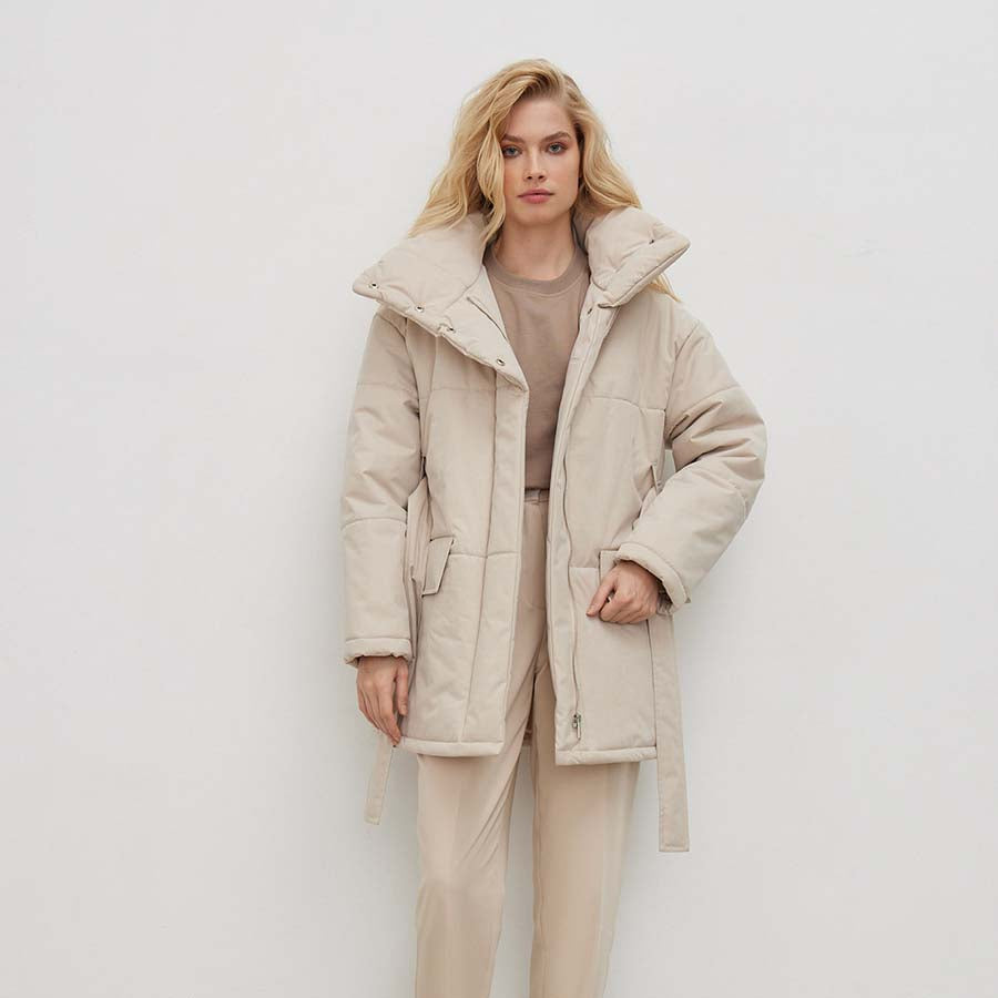 Adiffu Mid-length Stand-up Collar Padded Jacket