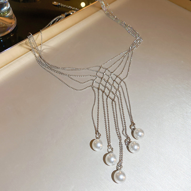 Trendy Prismatic Artificial Pearl Fringe Multilayer Necklace