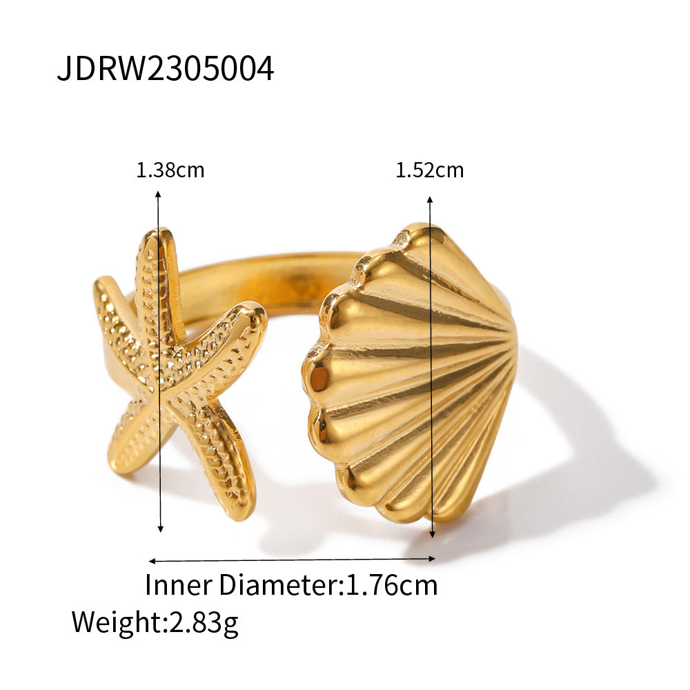 Adiffu Gold Shell Starfish Ring