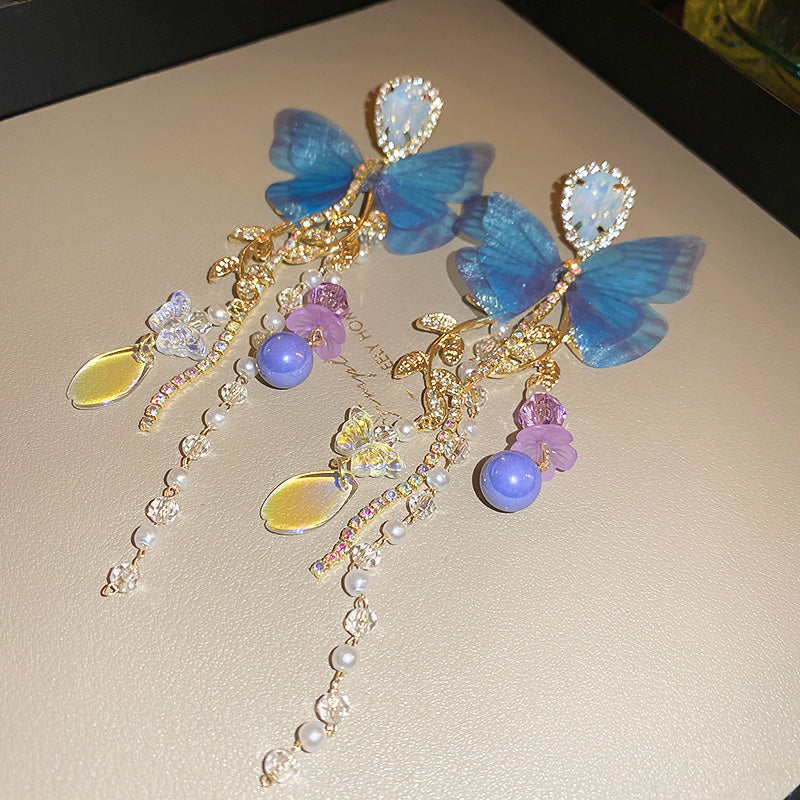 Nature-inspired Butterfly Tassel Earrings