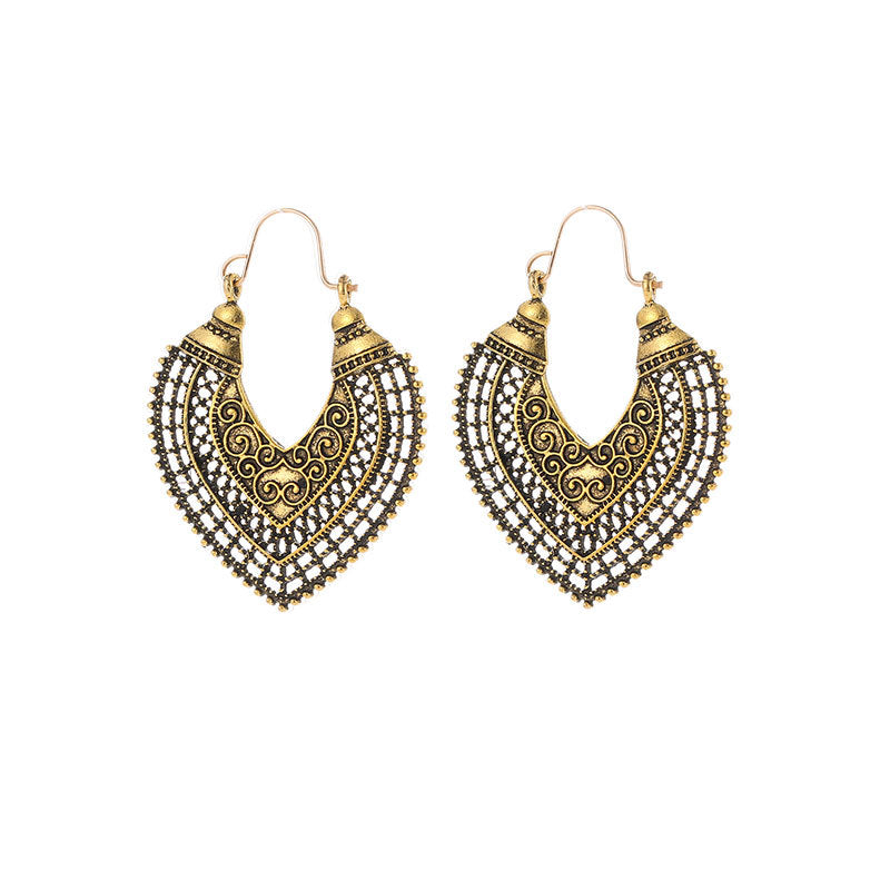 European and American Hollowed-out Bohemian National Style Carved Earrings