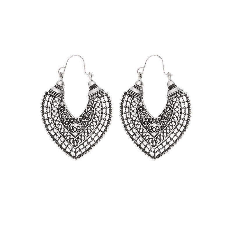 European and American Hollowed-out Bohemian National Style Carved Earrings