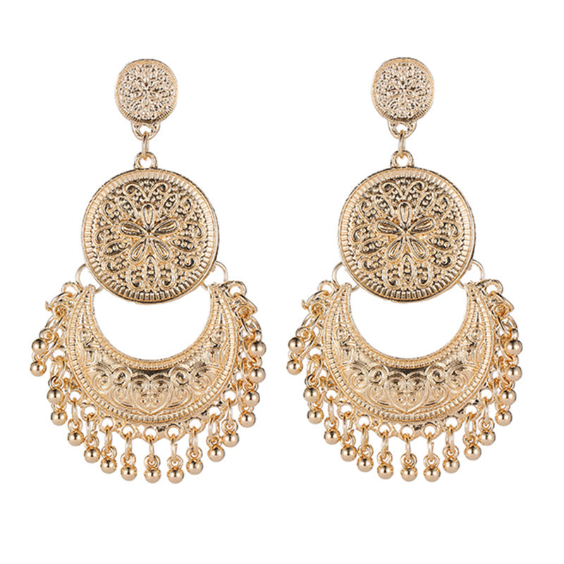 Adiffu Vintage Hollow Crescent Tassel Earrings