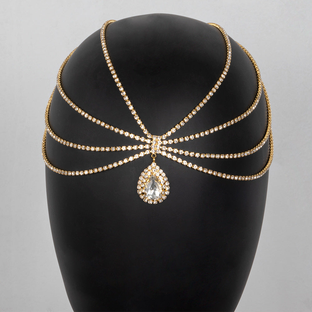 Adiffu Boho Chic Water Drop Sparkling Rhindiamonds Bridal Hair Chain