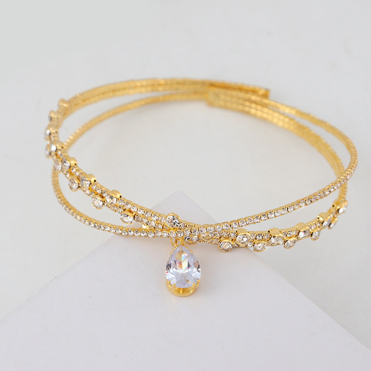 Adiffu Double String Rhinestone Choker