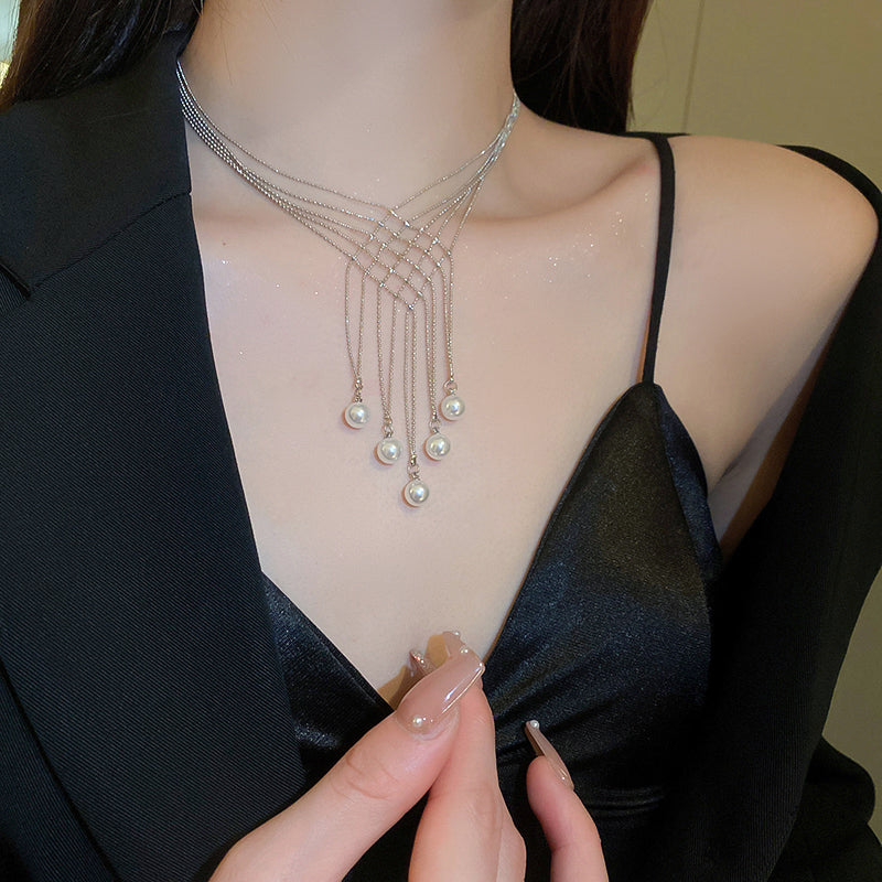 Trendy Prismatic Artificial Pearl Fringe Multilayer Necklace