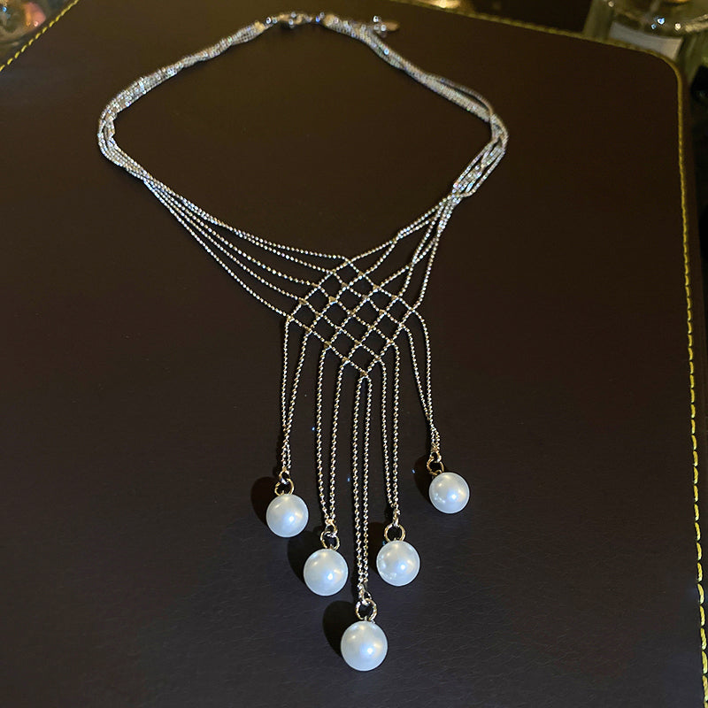 Trendy Prismatic Artificial Pearl Fringe Multilayer Necklace