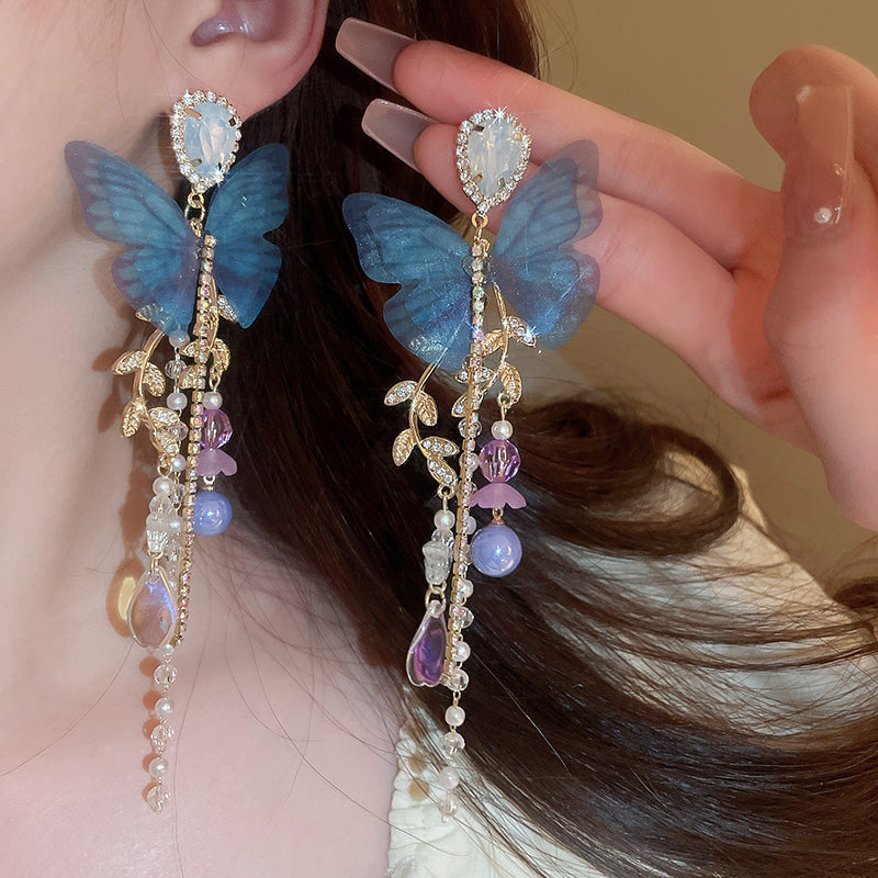 Nature-inspired Butterfly Tassel Earrings